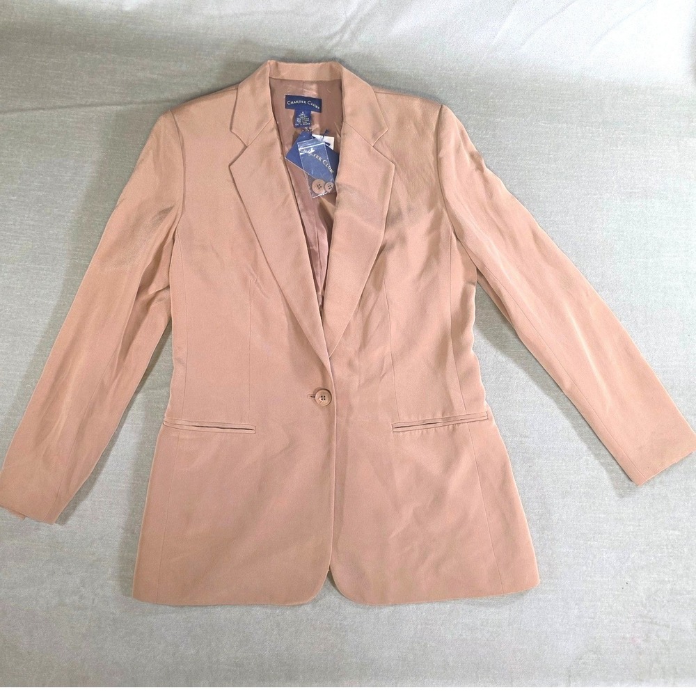 Vintage NWT Charter Club Silk Blazer Tan Single Button Professional Jacket  Sz 6